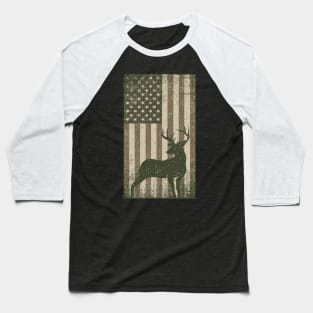 Vintage Deer Hunting Camouflage American Flag Baseball T-Shirt